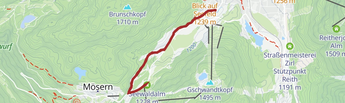 Route map: W8: Winterwanderung zur Seewaldalm